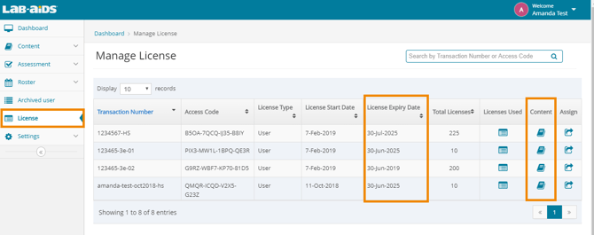 Admins view license expiration