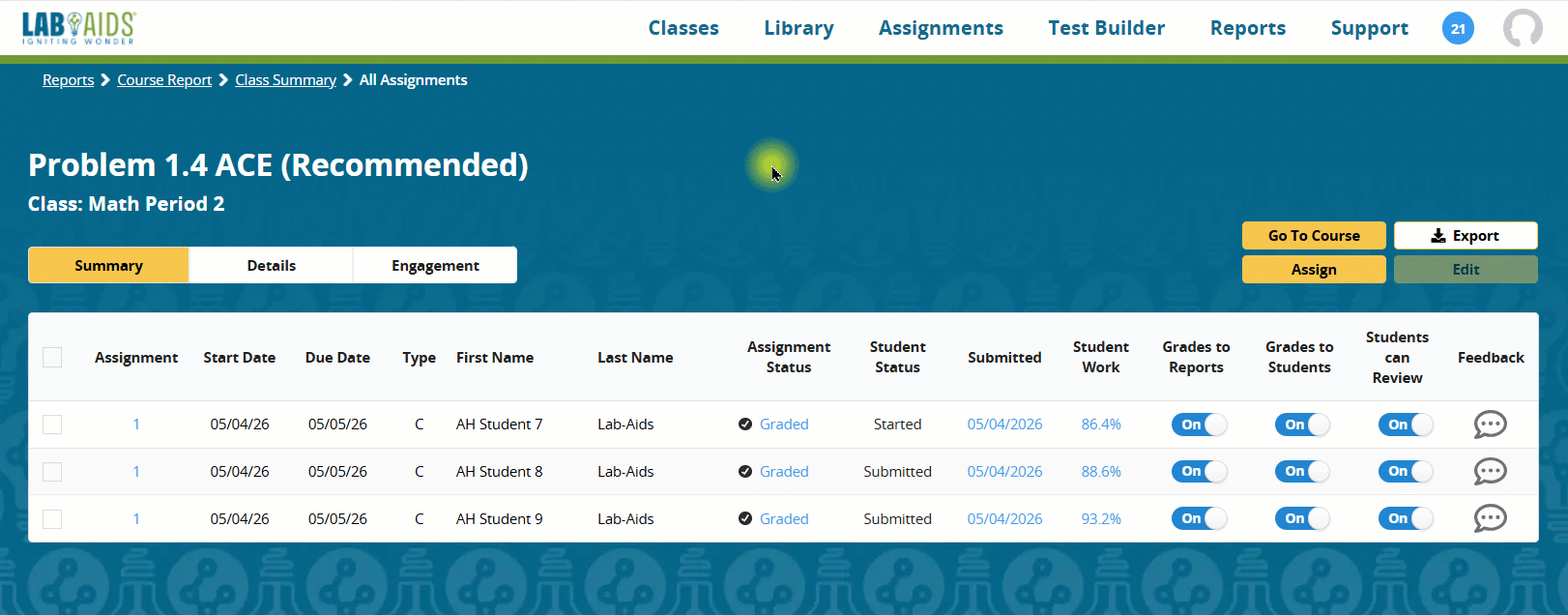 Student Engagement feature